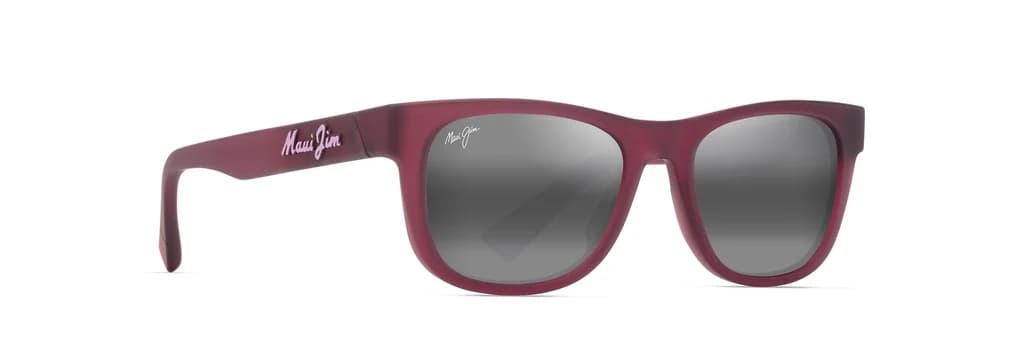 Lentes de sol Maui Jim MJ0687S borgoña mate con mica gris espejo degradada, vista 3/4 lateral