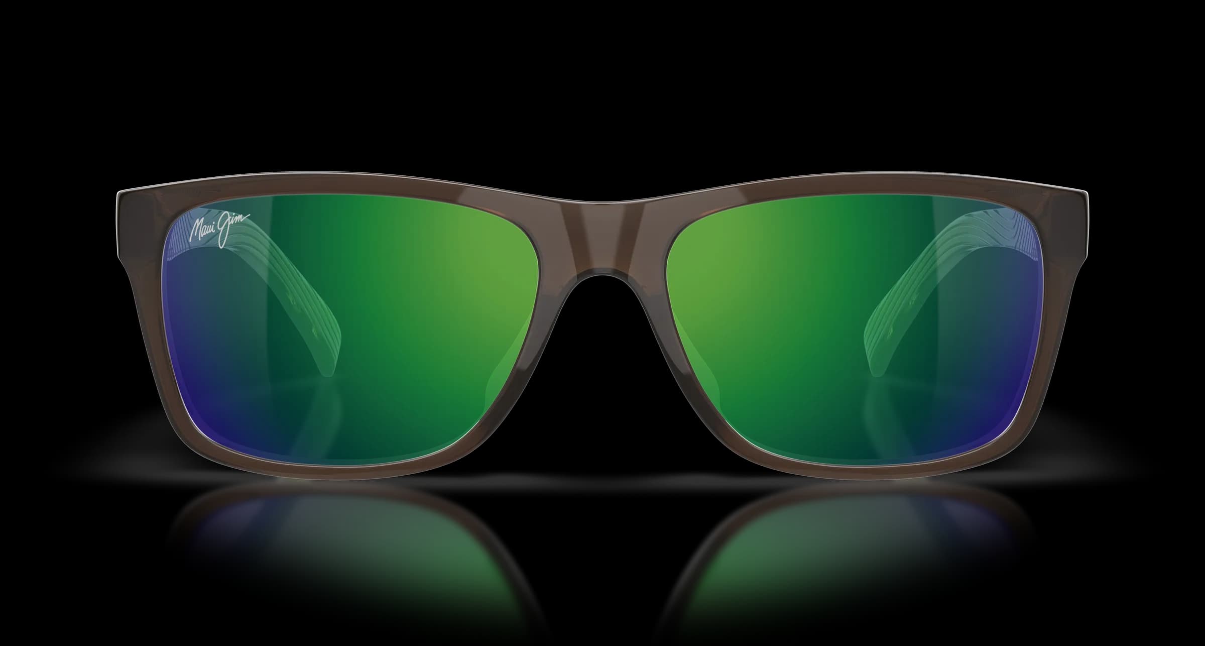 Lentes de sol Maui Jim MJ0345S café translúcido con mica verde espejo, vista de frente