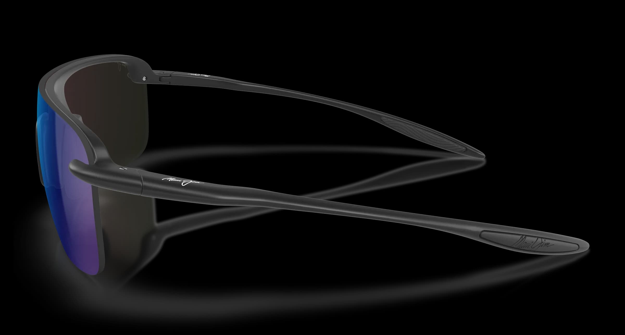 Lentes de sol Maui Jim MJ0680S negro mate con mica azul espejo, vista lateral