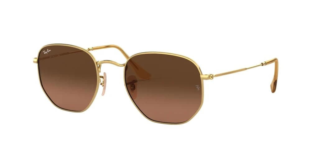 Ray-Ban Hexagonal Flat Lenses RB3548N oro con mica café degradada, vista 3/4
