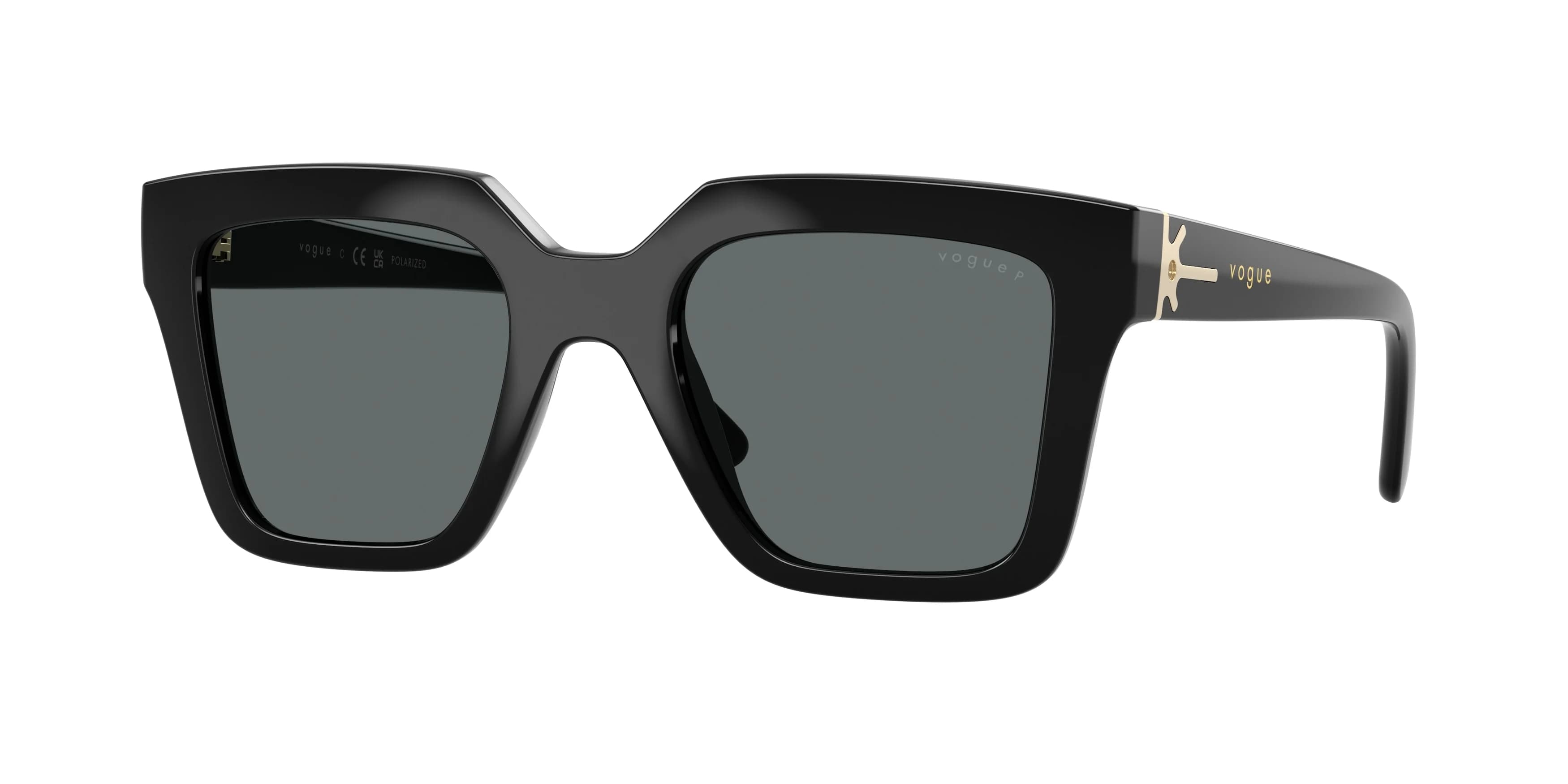 Lentes de sol Vogue VO5690S negro con mica gris polarizada, vista 3/4 lateral derecha
