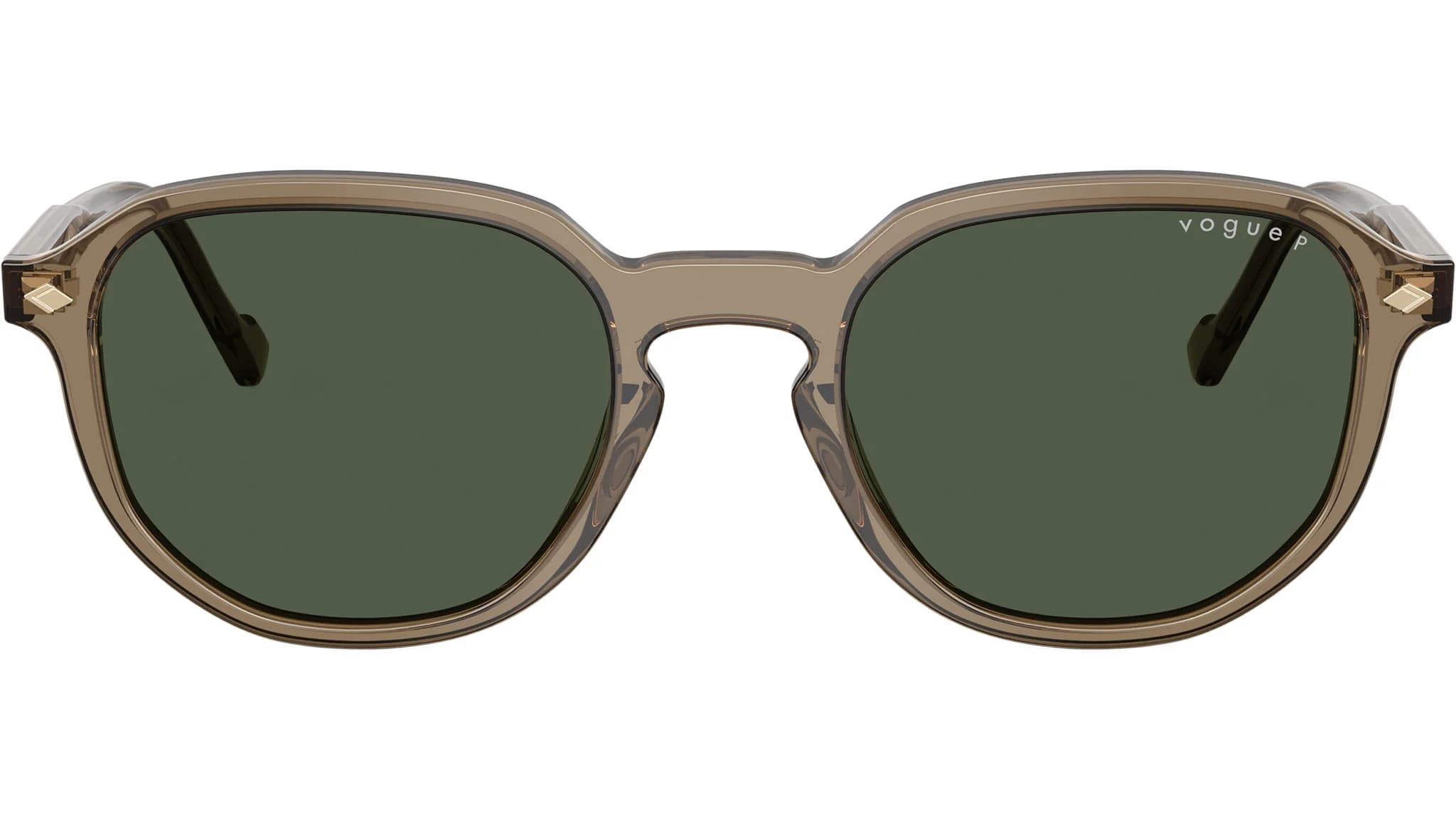 Lentes de sol Vogue VO5707S, armazón café transparente con mica verde polarizada, vista frontal