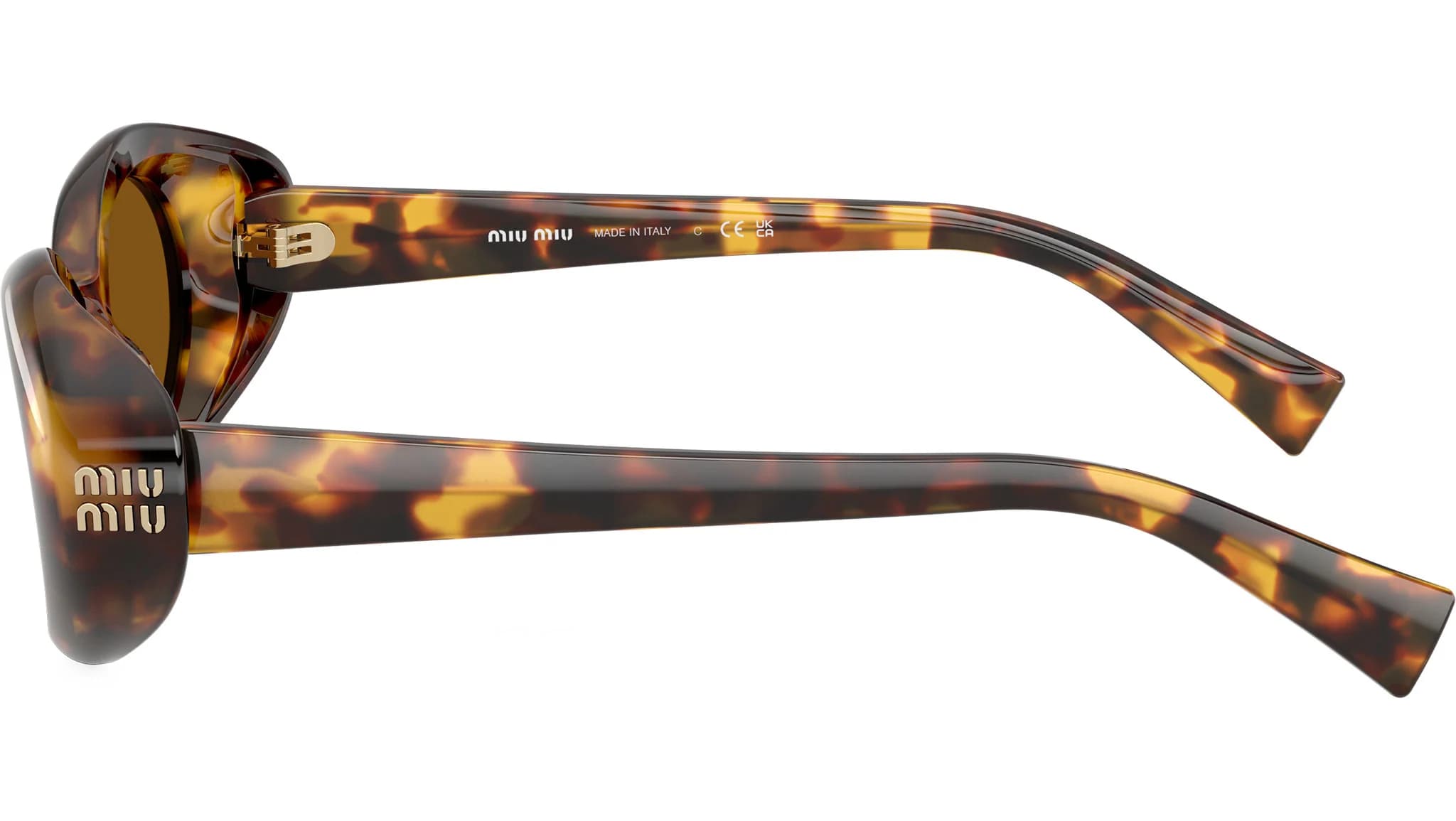 Lentes de sol Miu Miu MU B09S, carey miel con mica café, vista lateral