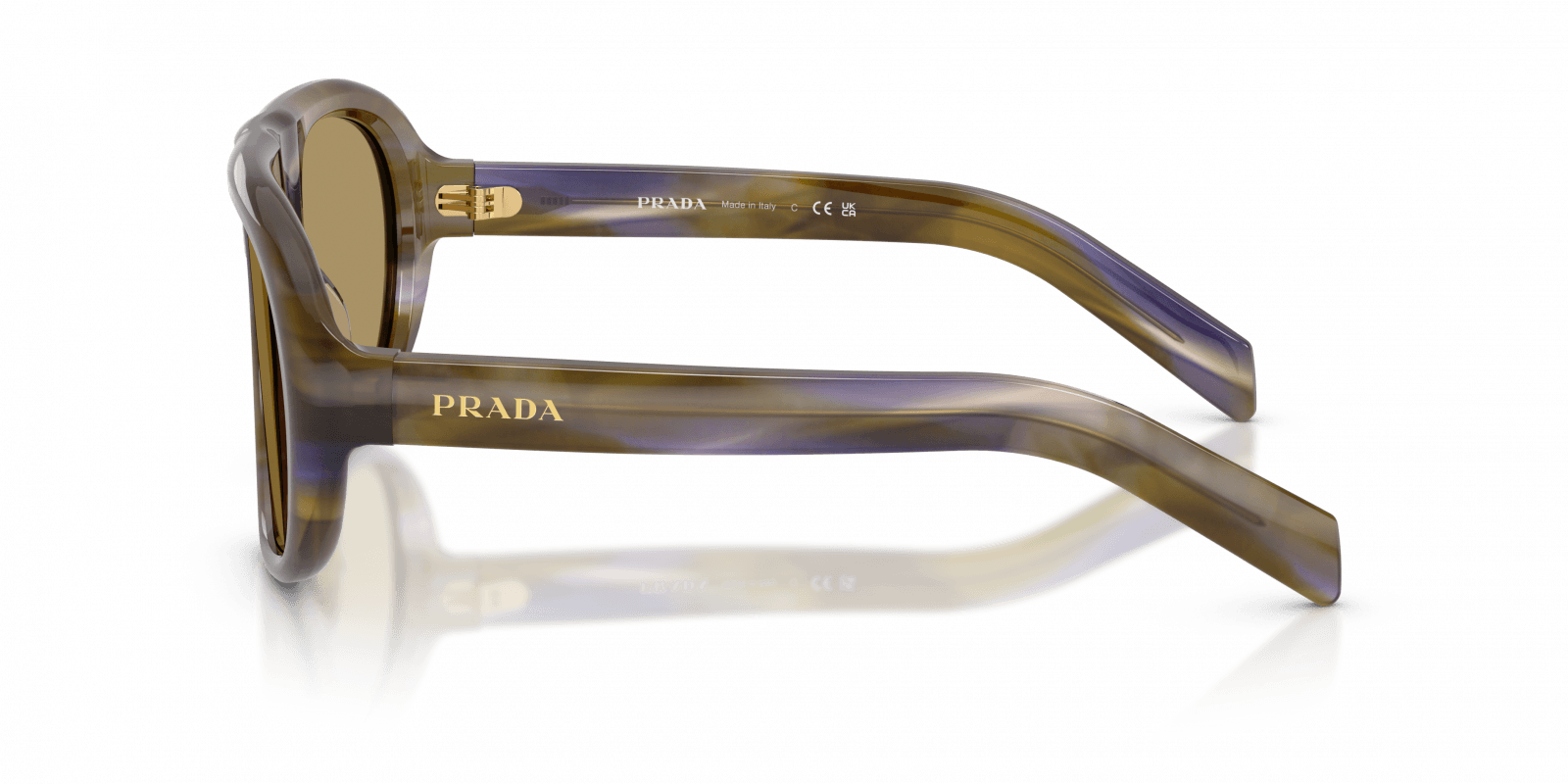 Prada PR C05S en acetato carey oliva y lila con micas café, vista lateral