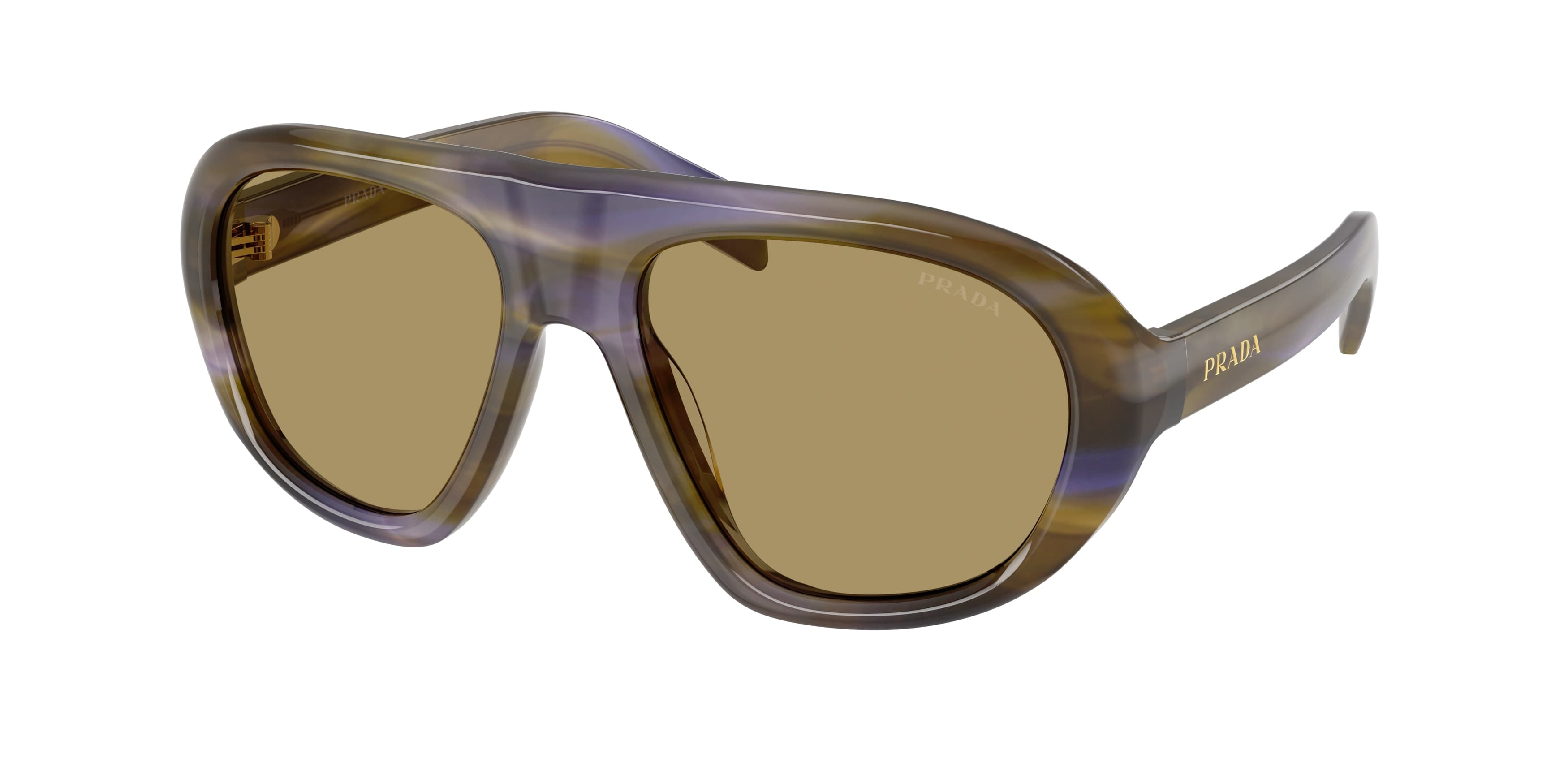 Prada PR C05S en acetato carey oliva y lila con micas café, vista 3/4