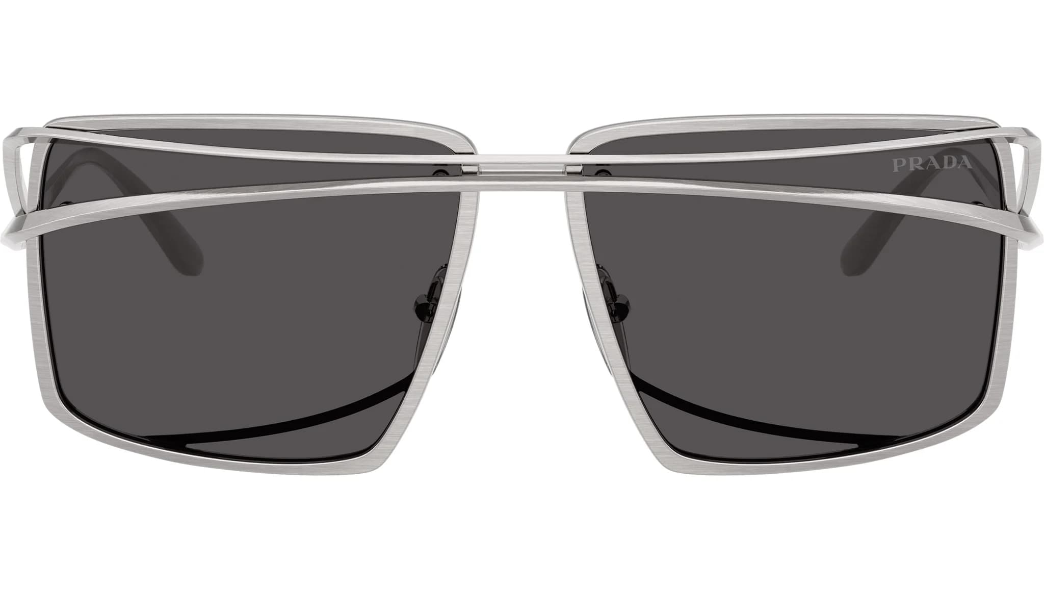 Lentes de sol Prada PR C55S, armazón plata cepillado con micas gris oscuro, vista frontal