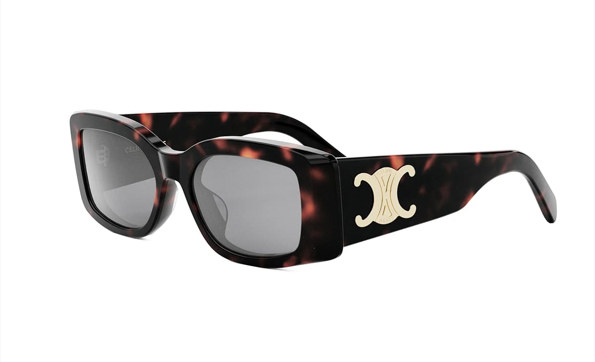 Lentes de sol Celine Triomphe CL40282U carey oscuro con mica gris, vista 3/4 izquierda