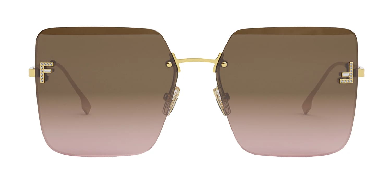 Lentes de sol Fendi First Crystal FE4082US, armazón dorado con mica café degradada a rosa, vista de frente
