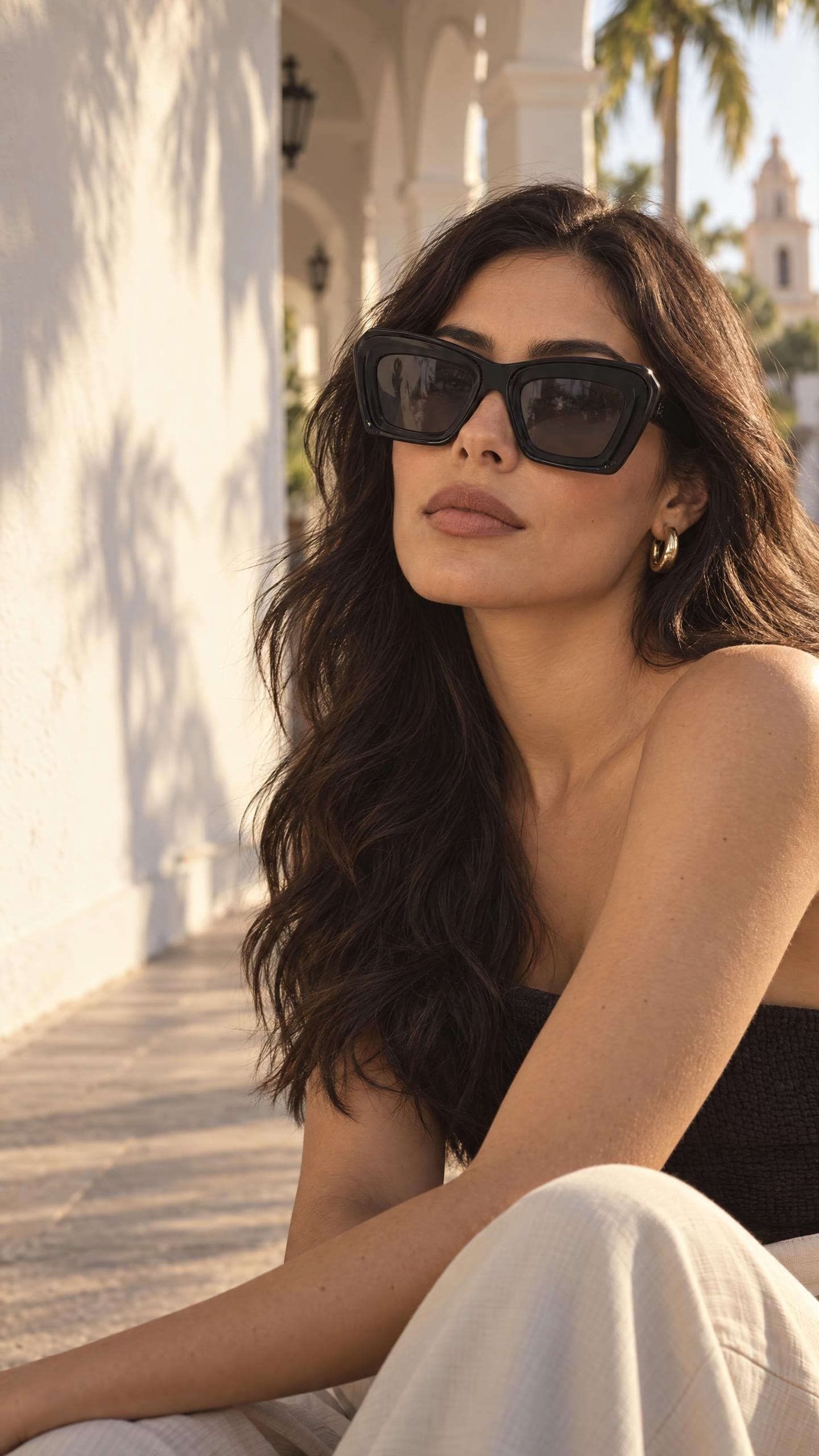 Mujer con lentes Loewe Anagram Cat-eye (imagen ilustrativa)