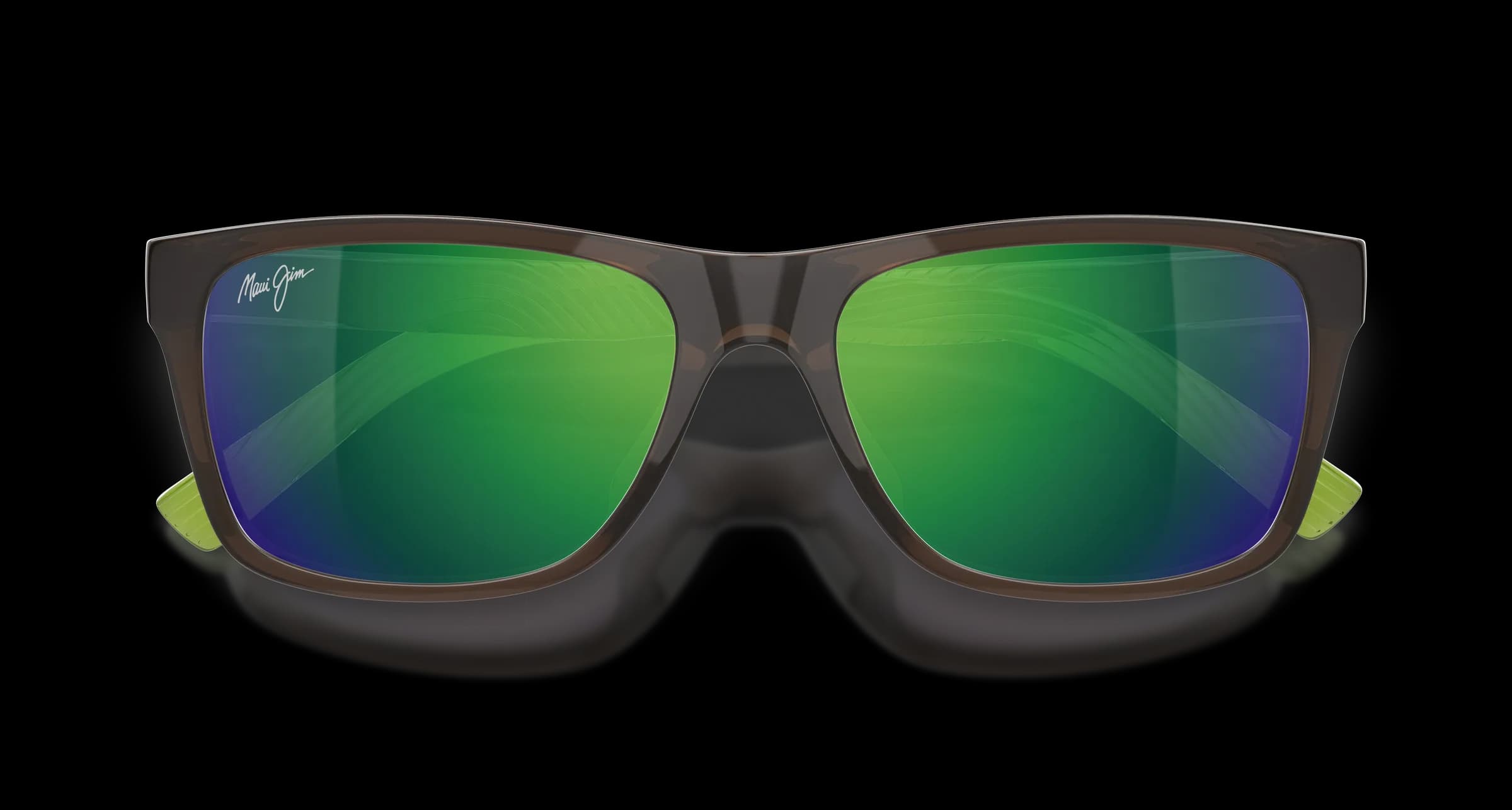 Lentes de sol Maui Jim MJ0345S café translúcido con mica verde espejo, vista plegados