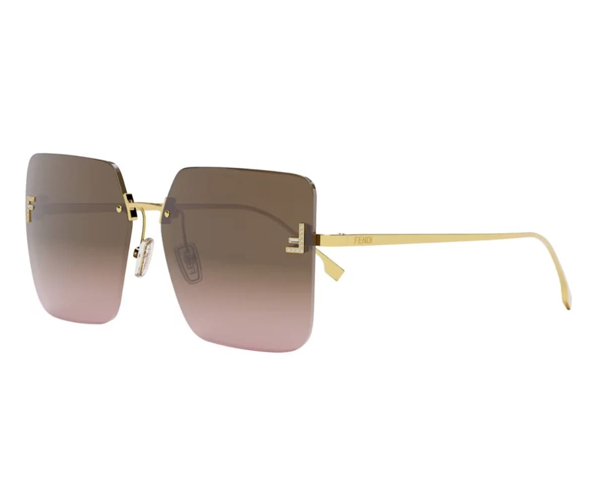 Lentes de sol Fendi First Crystal FE4082US, armazón dorado con mica café degradada a rosa, vista 3/4