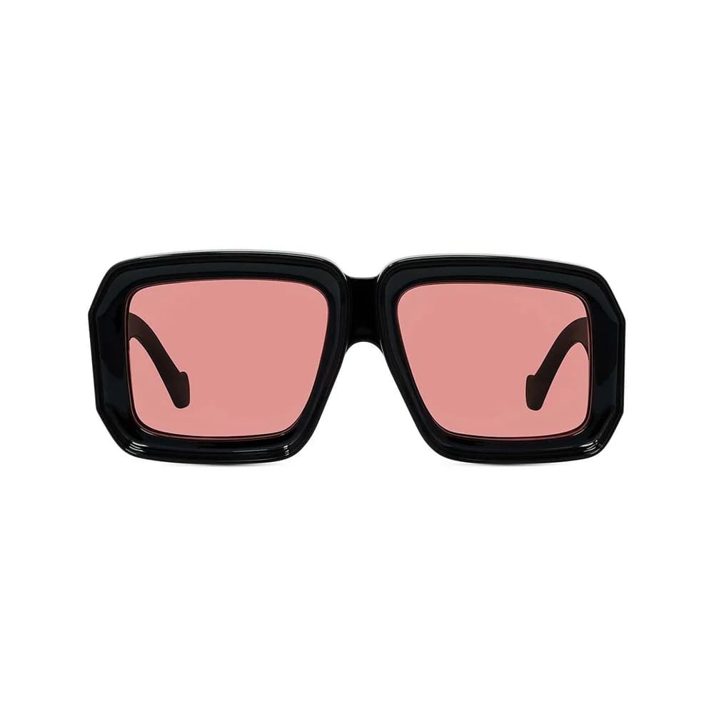 Lentes de sol Loewe Dive in Mask LW40064U negro con mica rosa, vista frontal sobre fondo blanco